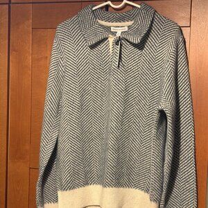 Banana Republic Men Wool Blend Cream and Navy Italian Yarn Sz M Polo Sweater